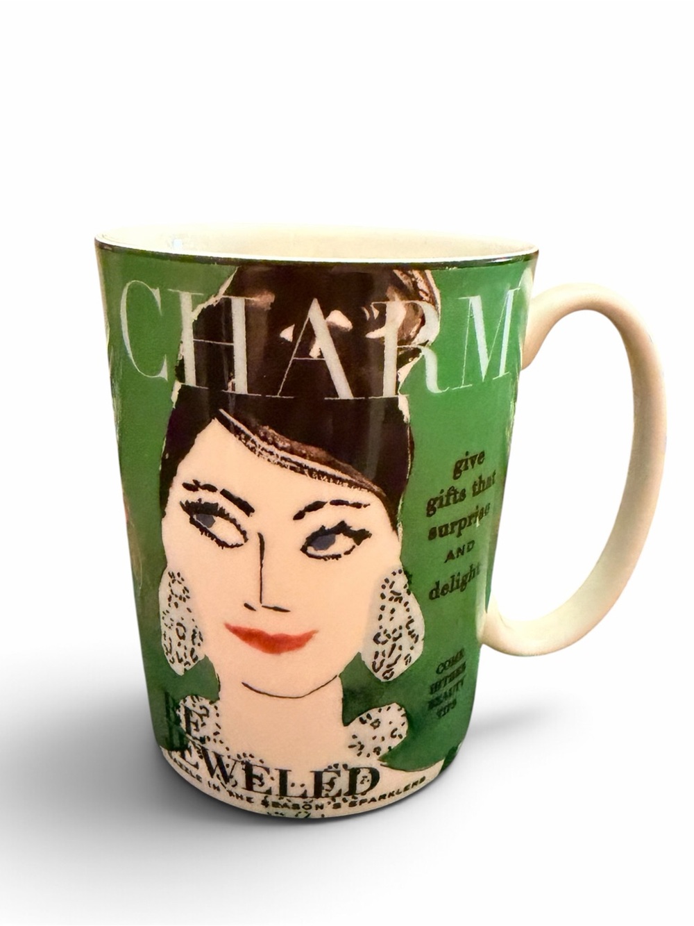 Kate Spade x. Lenox “Make Headlines Be Jeweled” Green Mug ~Vintage Mag-Inspired